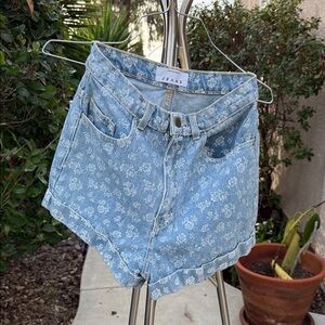 2012 American Apparel Light Blue Floral Jean Shorts